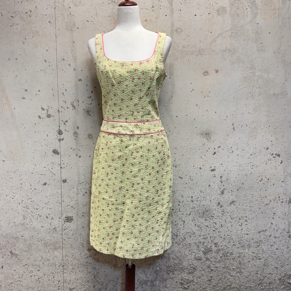 ABS by Allen Schwartz Seersucker Dress Womens 6 Yellow Floral Cottagecore Preppy